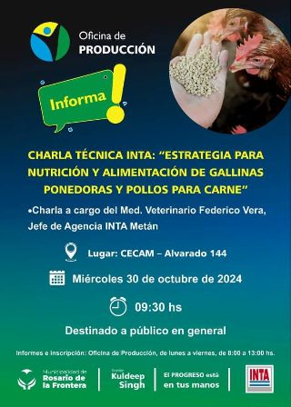  CHARLA TÉCNICA INTA: “ESTRATEGIA PARA NUTRICIÓN Y ALIMENTACIÓN DE GALLINAS PONEDORAS Y POLLOS PARA CARNE”